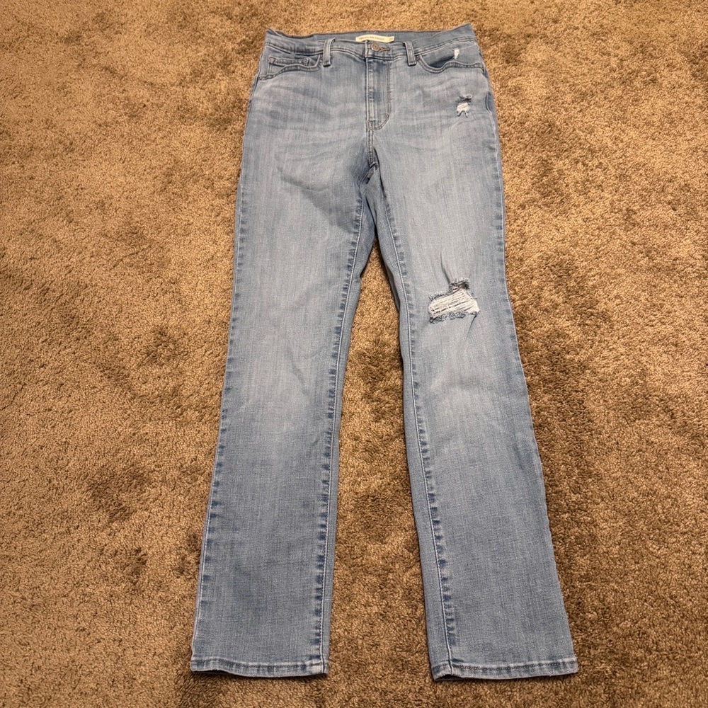 Levis 724 Jeans Womens 29 Blue Denim High Rise Straight Leg Pockets Logo